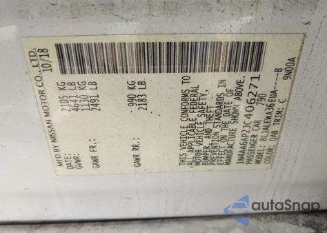 2018 Nissan Maxima 3.5 Sl z USA, uszkodzony, nr VIN 1N4AA6AP2JC406271